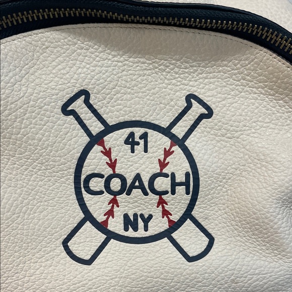 Coach Cream and Black Leather Baseball Logo Backpack baseball theme main image 13